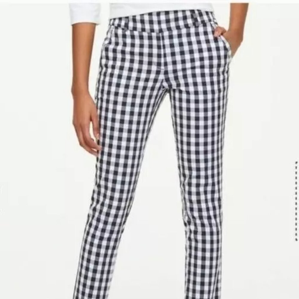 LOFT  BLACK GINGHAM MODERN SKINNY ANKLE CAREER CASUAL TROUSERS PANTS SZ: 4P NWT